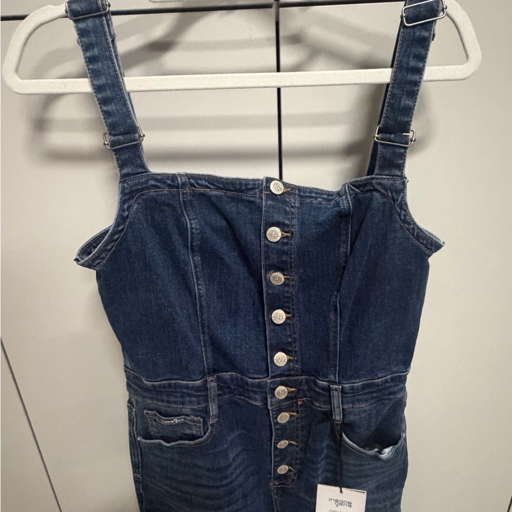 NWT large Dark Wash Denim Button-Front Jumpsuit - Picture 3 of 7